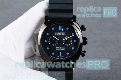 Lower Price Clone Panerai Submersible Black Bezel Black Rubber Strap Watch 45mm